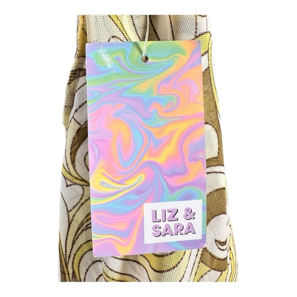 Liz & Sara Green Yellow Crop Top Abstract Mesh Sheer Shirt Size M Retro Top - Picture 9 of 10